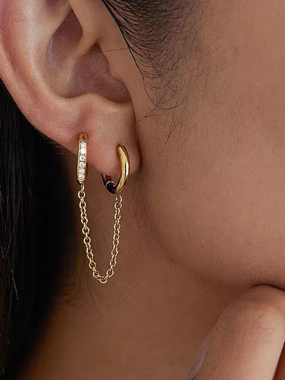 18K Gold Plated Cubic Zirconia Tassel Earrings - Picture 5 of 7